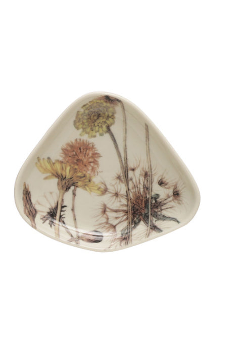 Stoneware Dish with Florals - Pink & Yellow