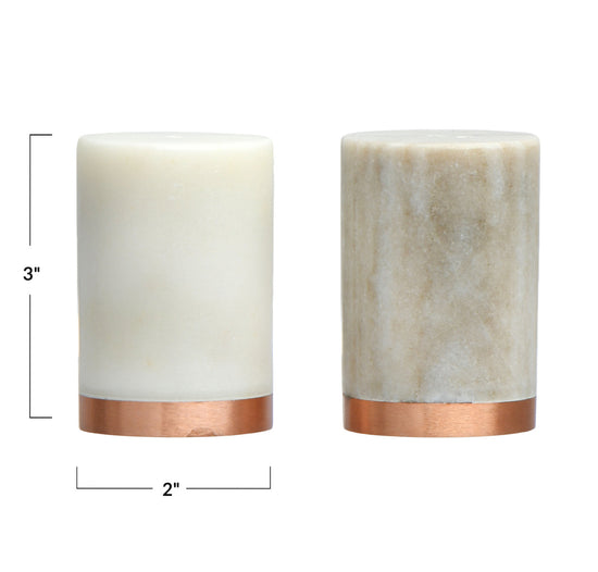 Marble Salt & Pepper Shakers with Copper Base