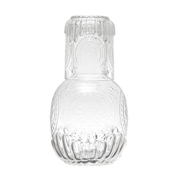 Embossed Glass Carafe with Matching Drinking Glass