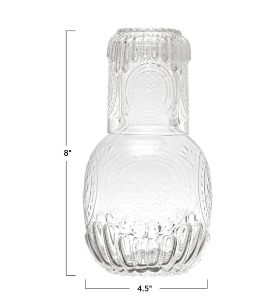 Embossed Glass Carafe with Matching Drinking Glass