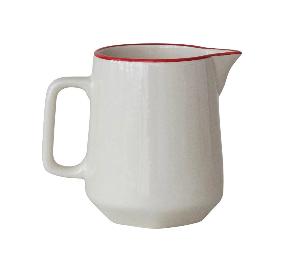 Stoneware Pitcher with Red Rim