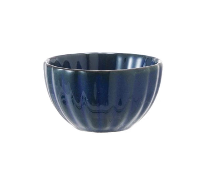 Stoneware Ribbed Bowl - Dark Blue