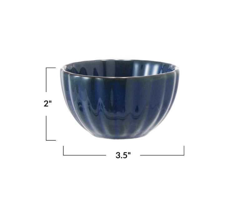Stoneware Ribbed Bowl - Dark Blue