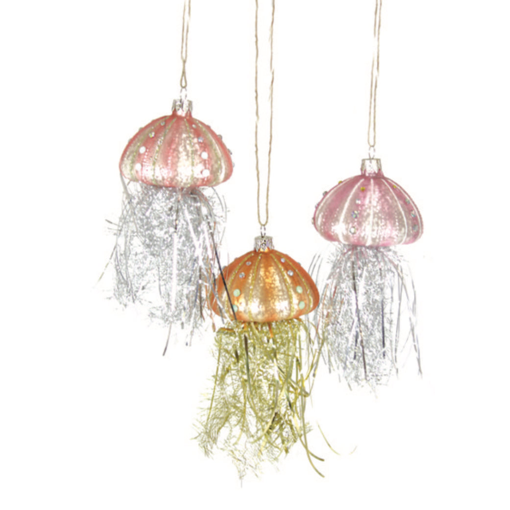 Tinsel Jellyfish Holiday Ornament - Pink