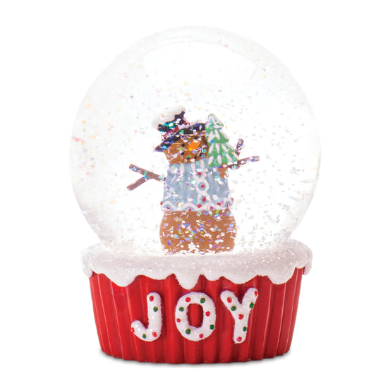 Holiday Snow Globe with Gingerbread Snowman - Red “Joy”