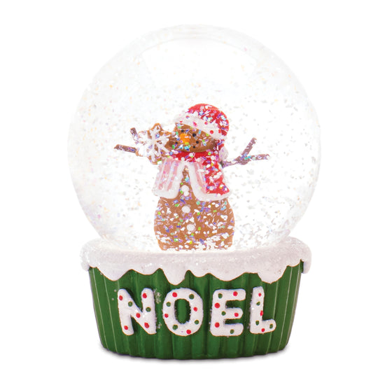 Holiday Snow Globe with Gingerbread Snowman - Green “Noel”