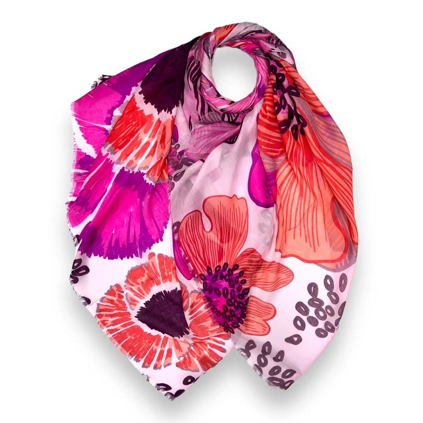 Big Flower Print Scarf - Hot Pink
