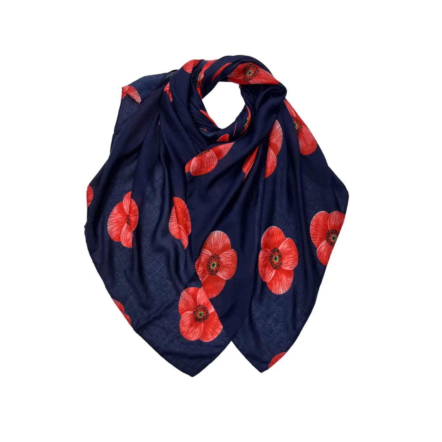 Poppy Flower Print Scarf - Navy
