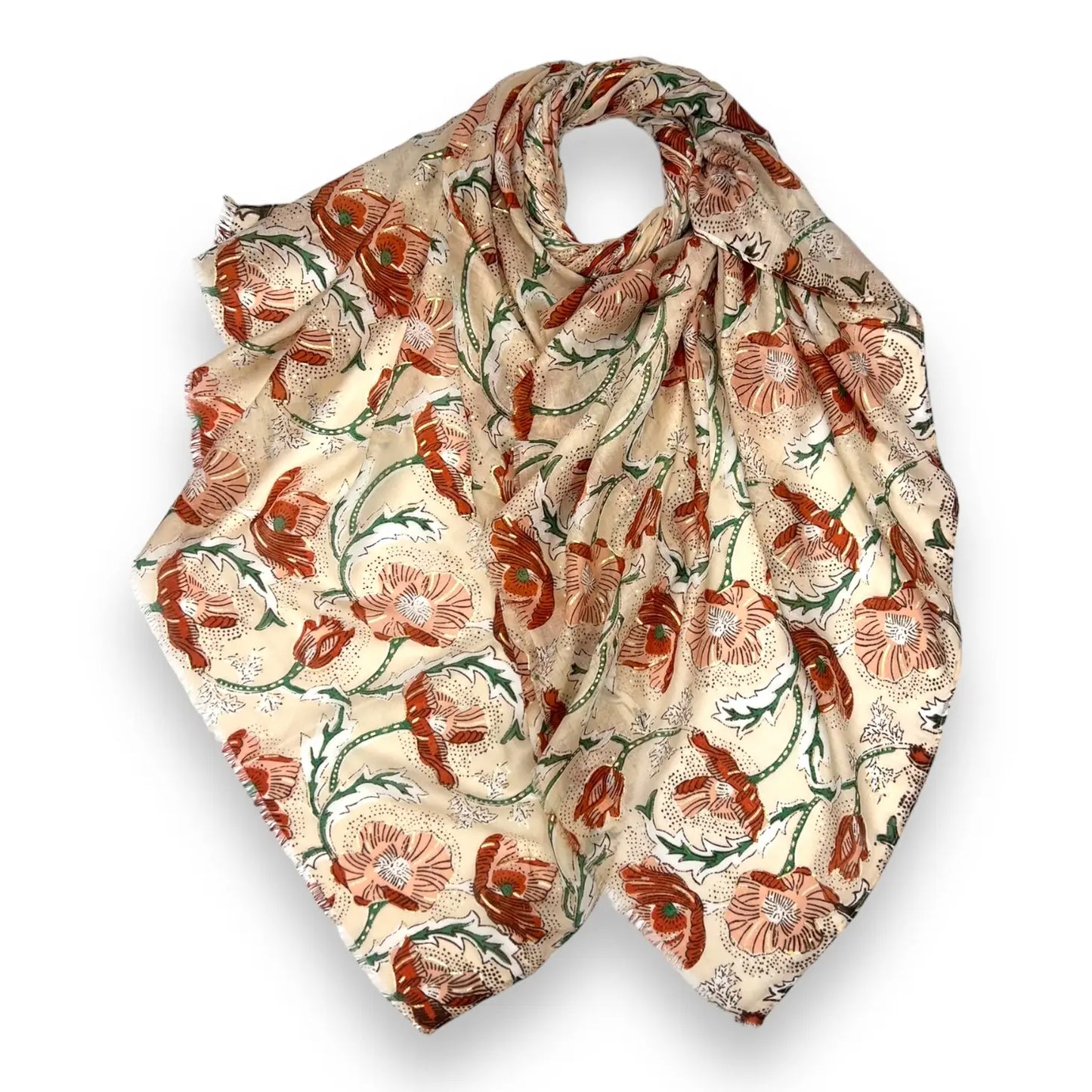 Summer Poppy Print Scarf - Beige