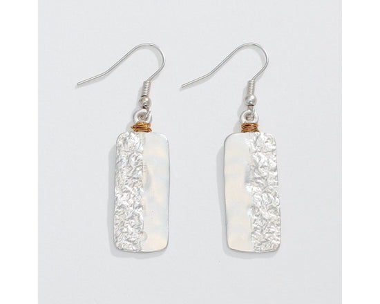 Textured Silver Drop Earring with Gold Wrap