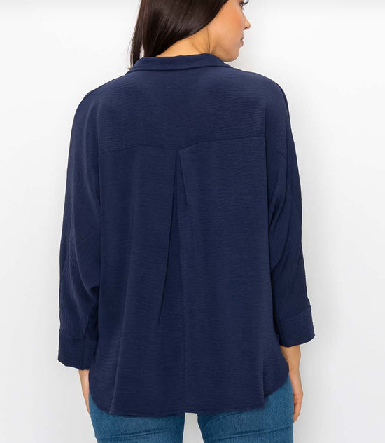 Two-Button Collared Top - Navy
