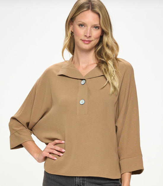 Two-Button Collared Top - Mocha