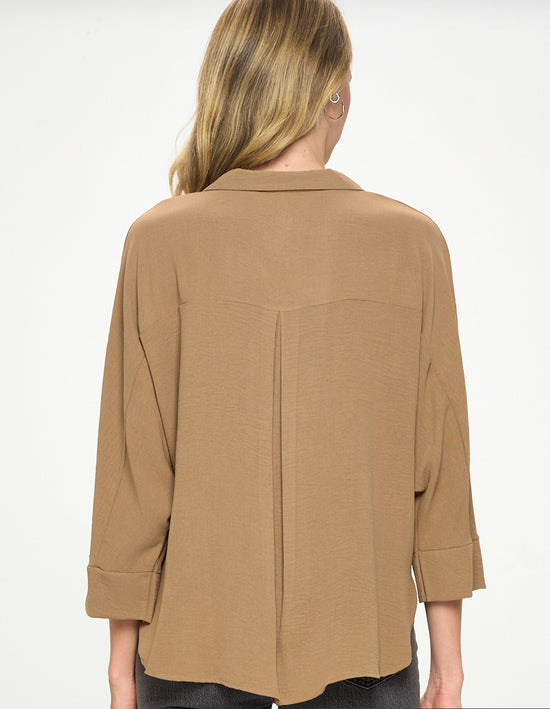 Two-Button Collared Top - Mocha