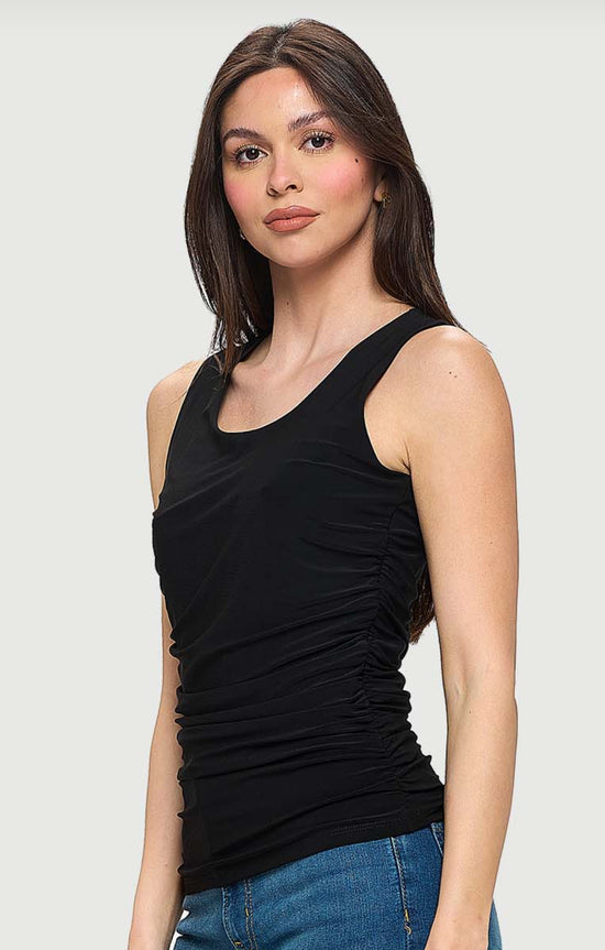 Tank Top with Ruched Sides - Black