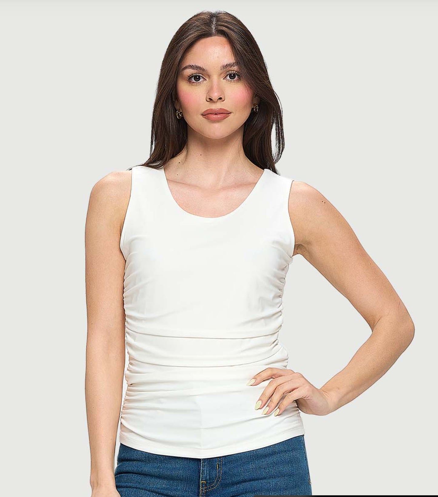 Tank Top with Ruched Sides - Off White