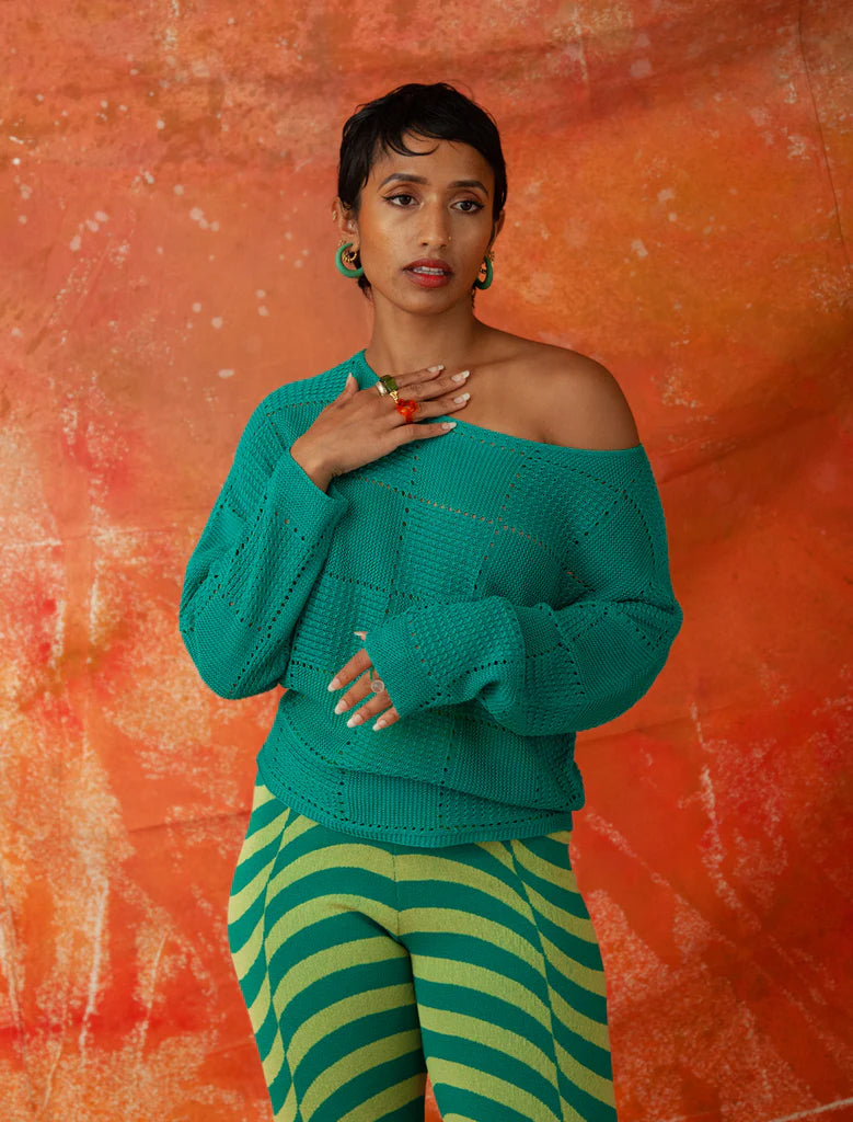 Pripri Boat Neck Top with Dolman Sleeves - Aqua Teal