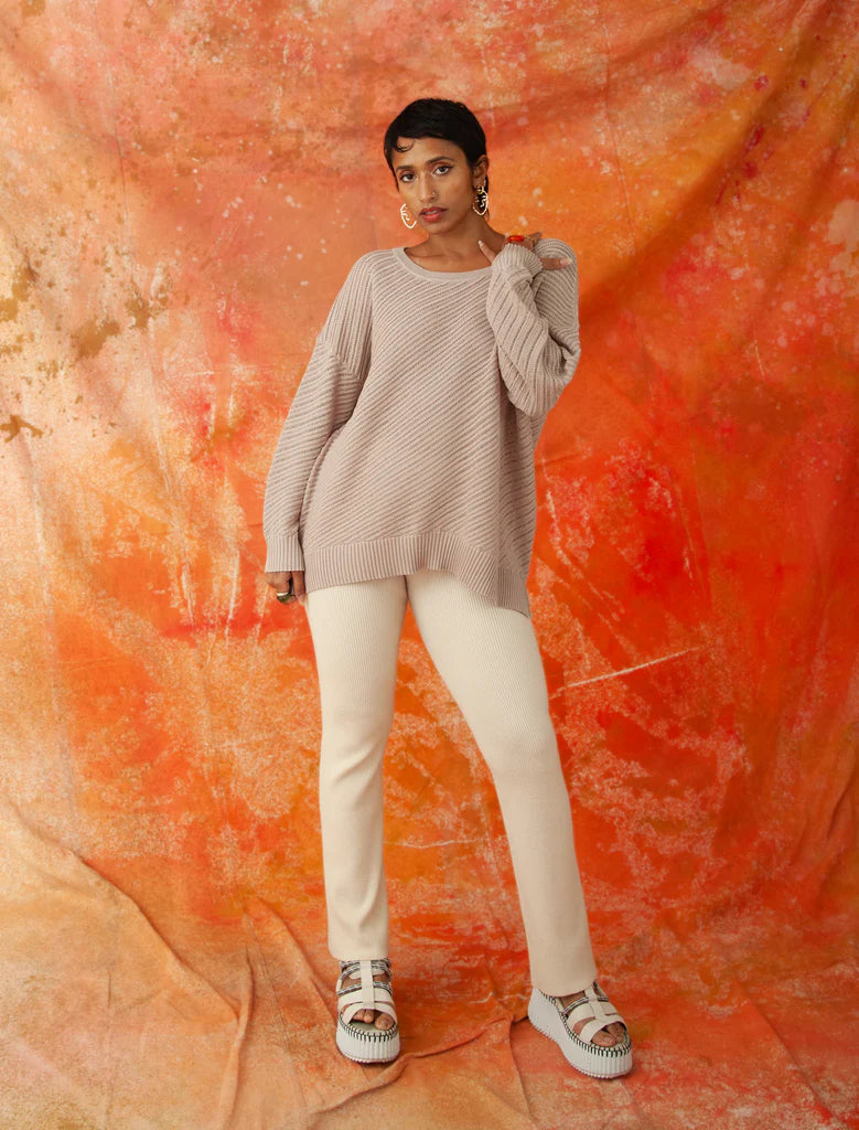 Lawson ZaZa Oversized Crew Neck Sweater with Center Seam - White