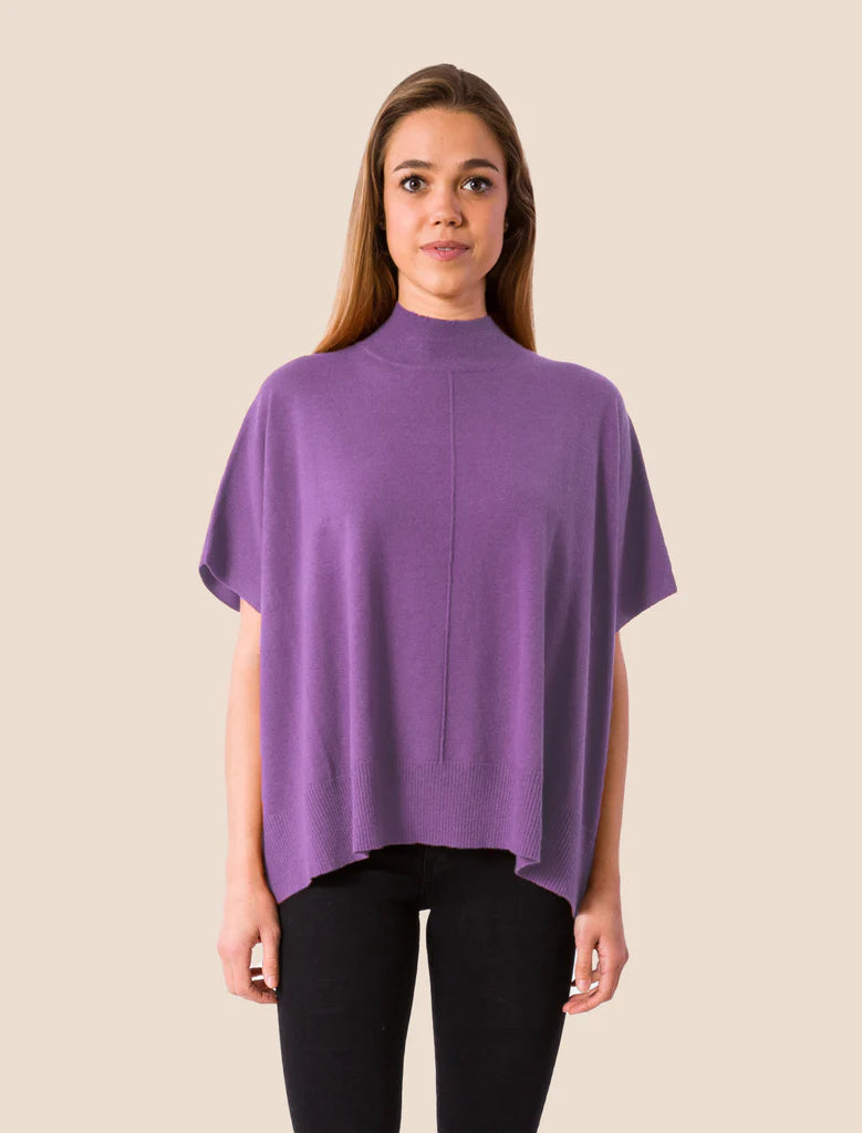 Caroline Oversized Turtleneck Top with Short Sleeves - Sheer Lilac