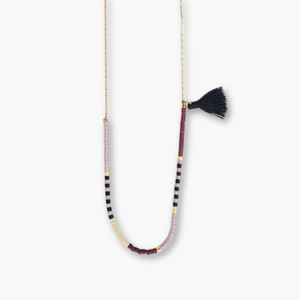 Seed Bead Necklace - Lavender/Black