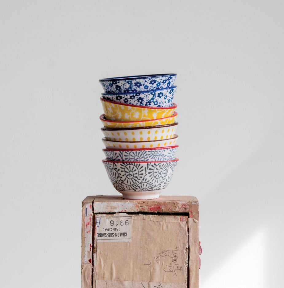 Hand-Stamped Stoneware Pinch Pot - Yellow