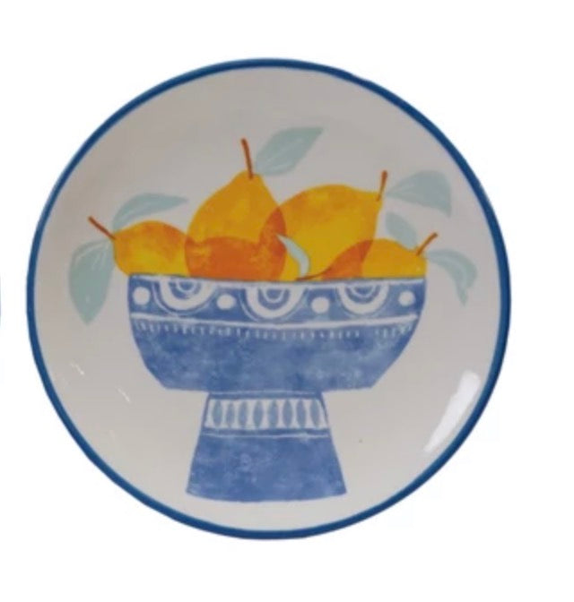Stoneware Plate - Yellow Pears in Blue Vase