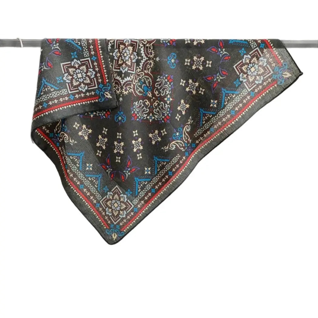 Retro Print Square Scarf - Black