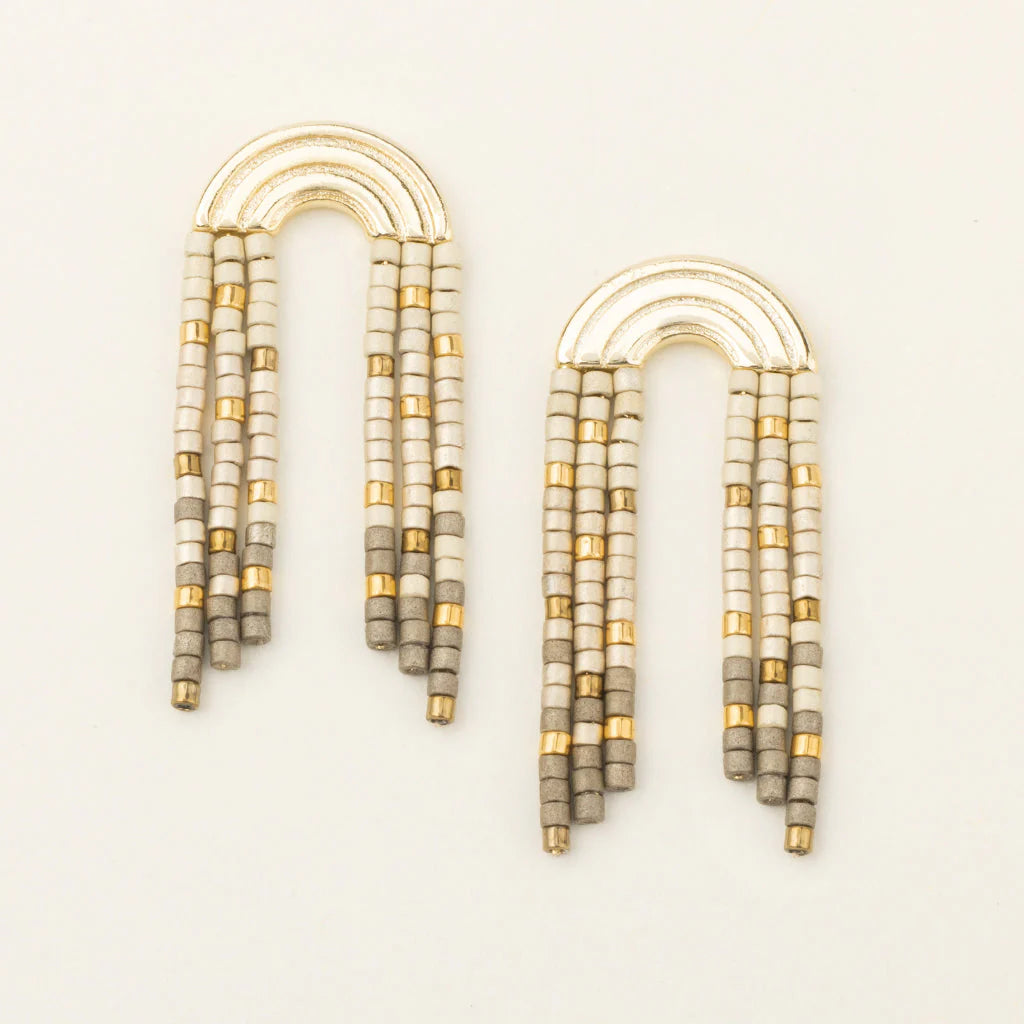 Chromacolor Miyuki Rainbow Fringe Earrings - Pewter/Multi/Gold