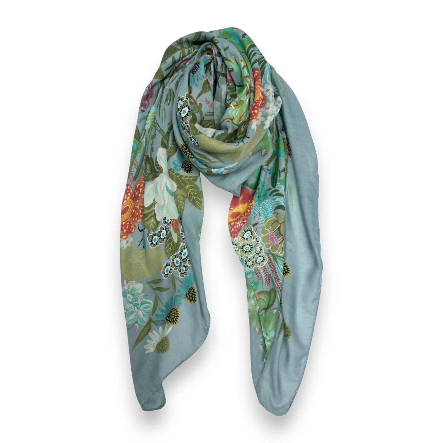 Garden Print Square Scarf - Light Teal