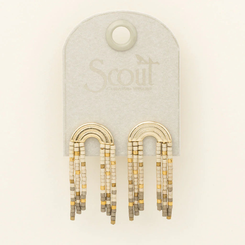 Chromacolor Miyuki Rainbow Fringe Earrings - Pewter/Multi/Gold