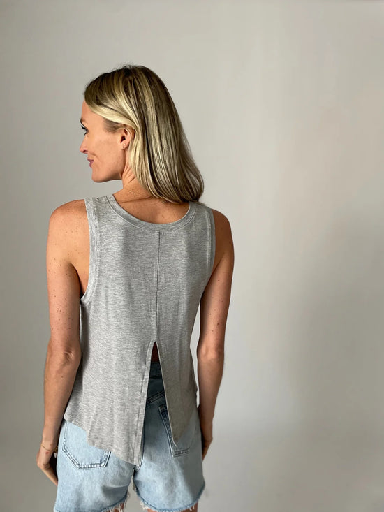 Riley Split Back Tank Top - Heather Grey