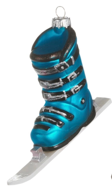 Ski Boot with Ski Holiday Ornament - Blue