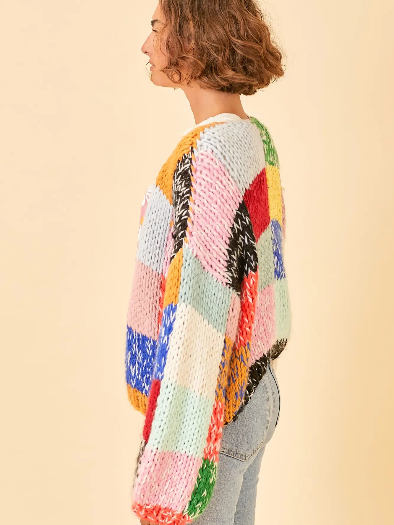 *Rainbow*GALERIE VIE 2023AW ボイルドニット SWEATER PATCHWORK STRONGS – Rose Carmine