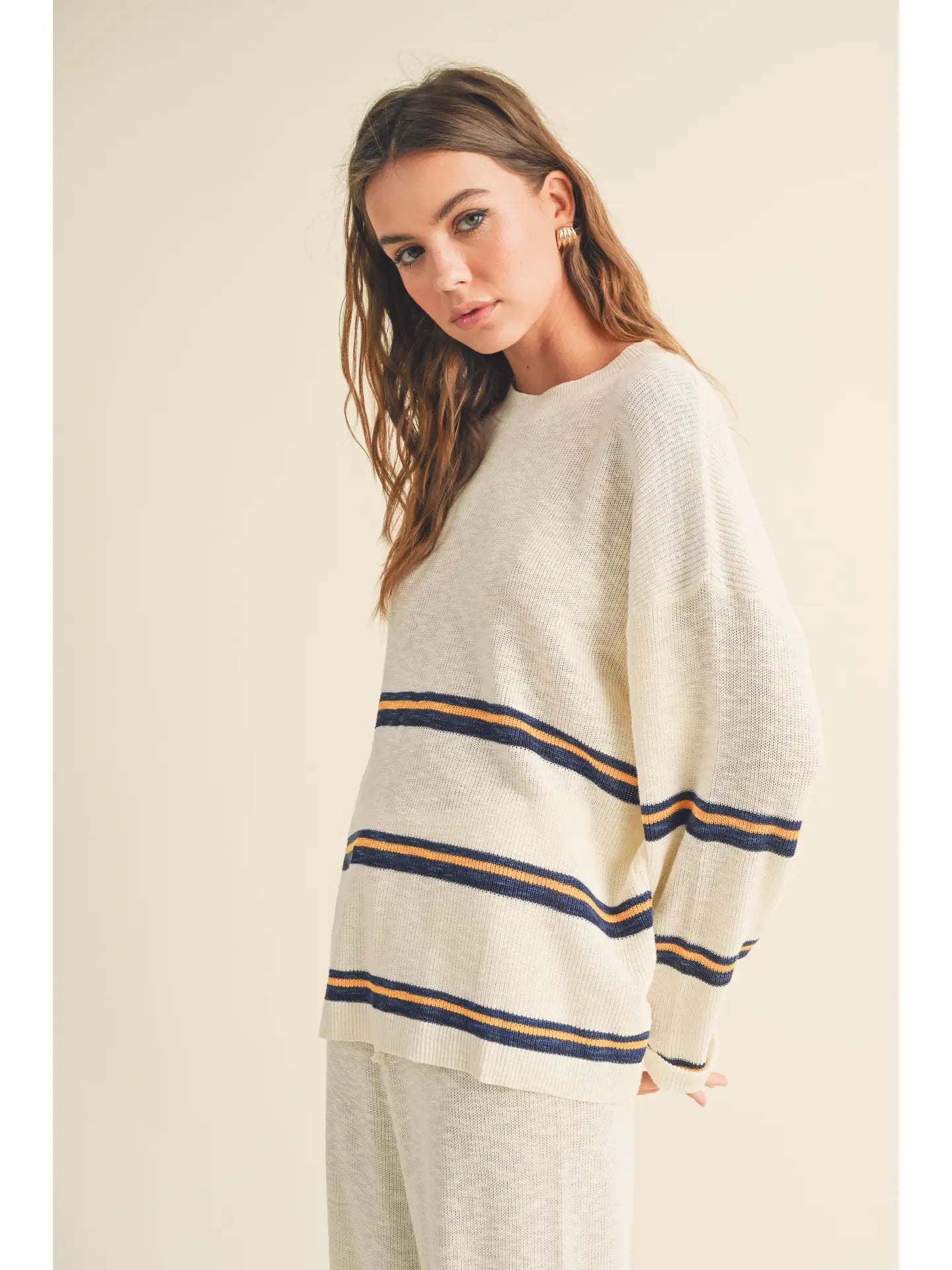 Striped Pullover Sweater - White Multi