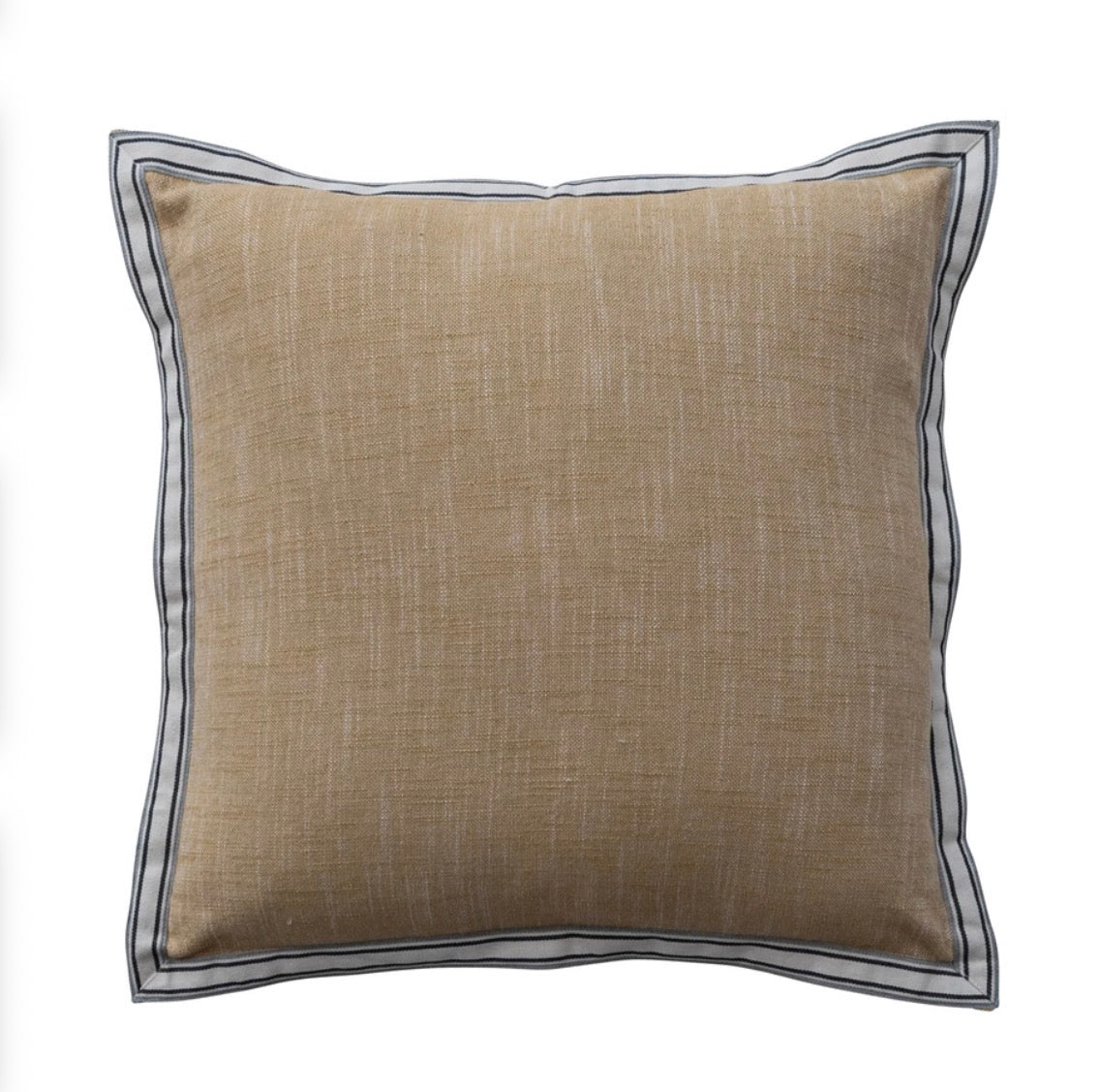 Woven Cotton Pillow with Striped Flange Edge