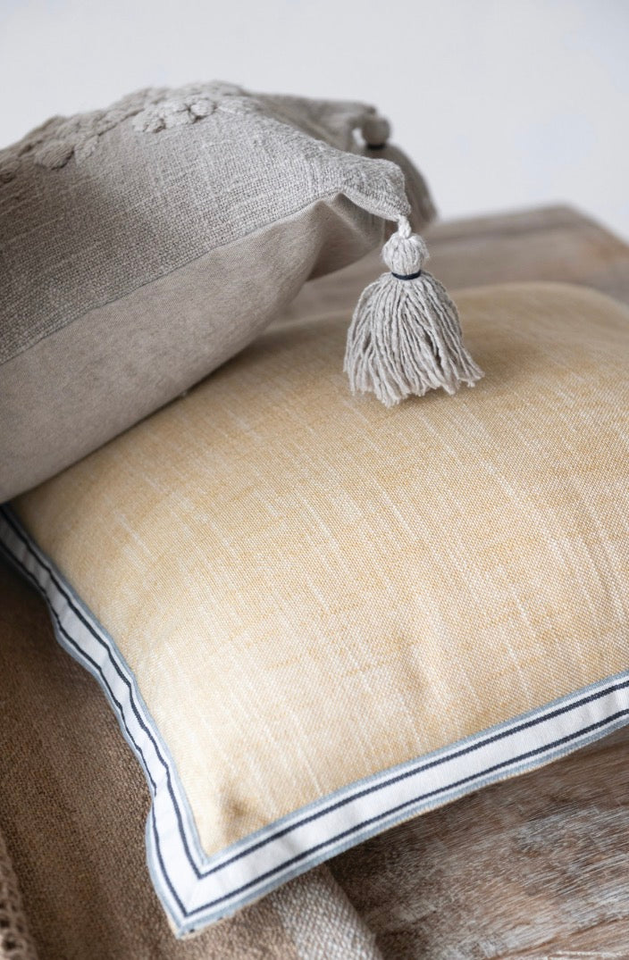 Woven Cotton Pillow with Striped Flange Edge