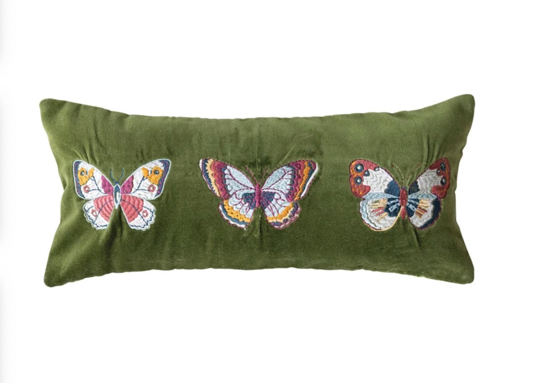 Velvet Lumbar Throw Pillow with Butterflies