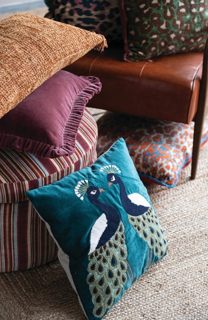 Velvet Peacock Throw Pillow