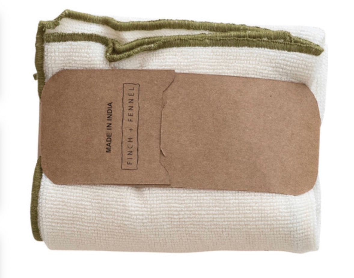 Cotton Terry Kitchen Towel with Green