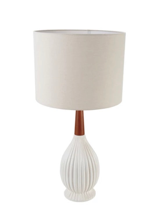 Stoneware Pleated Table Lamp with Linen Shade