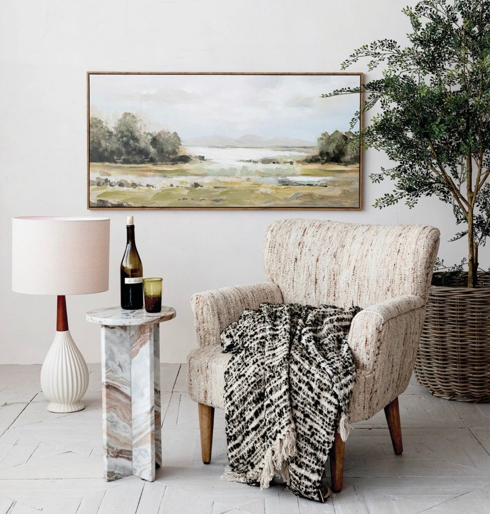 Stoneware Pleated Table Lamp with Linen Shade