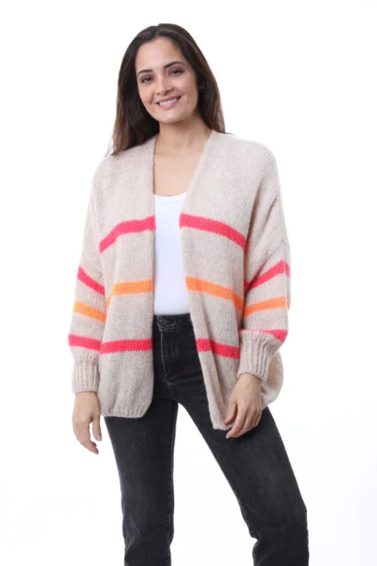 Bright Stripe Open Cardigan - Beige