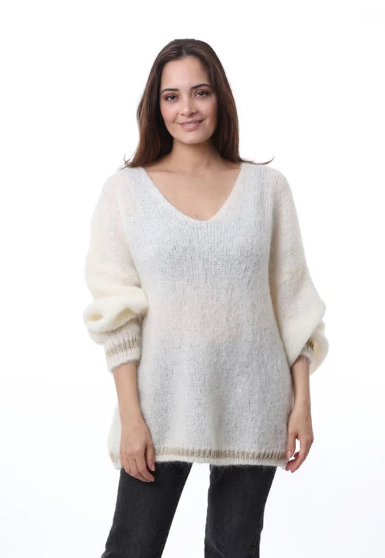 Mohair V-Neck Pullover Sweater - Off White