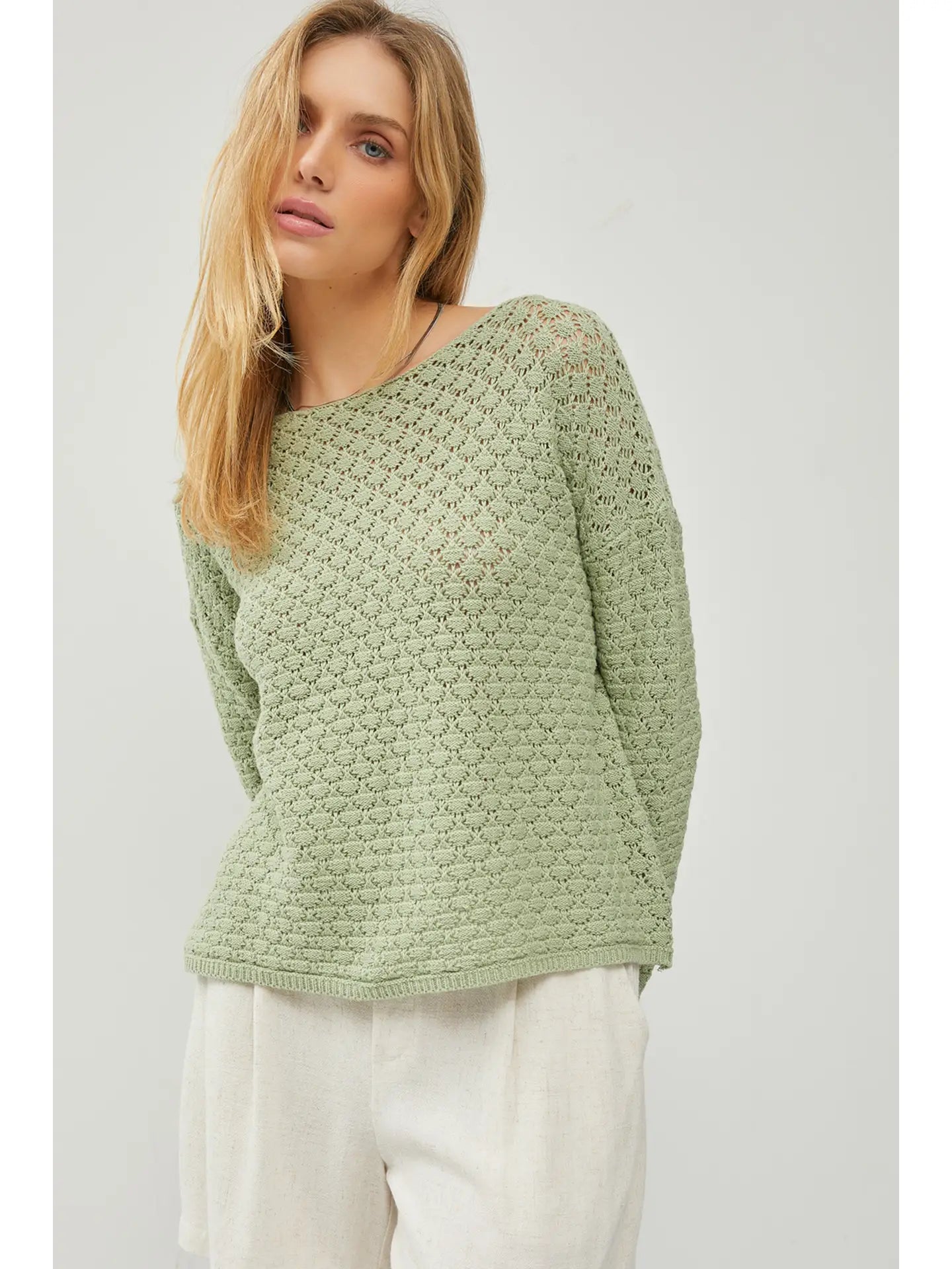 Boatneck Crocheted Sweater - Sage