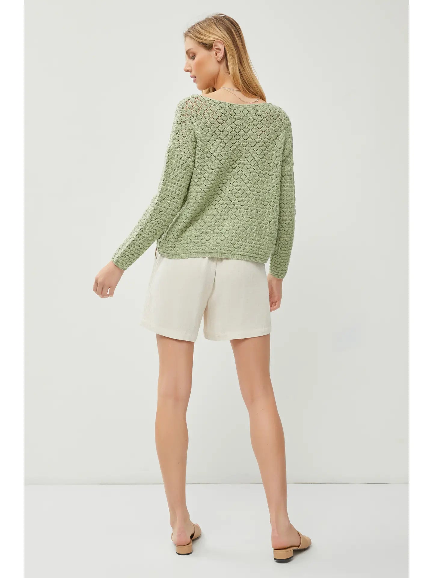 Boatneck Crocheted Sweater - Sage