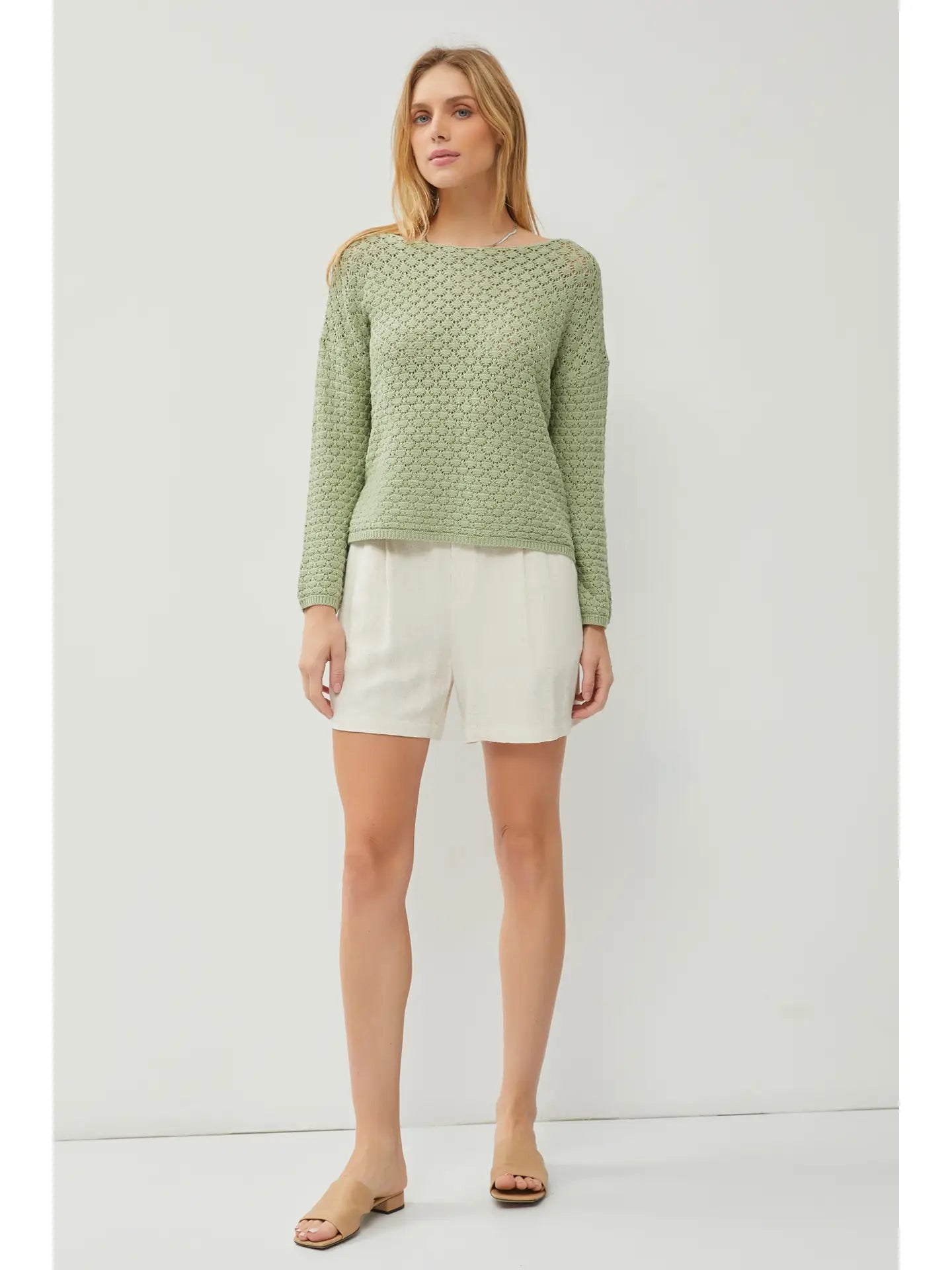 Boatneck Crocheted Sweater - Sage