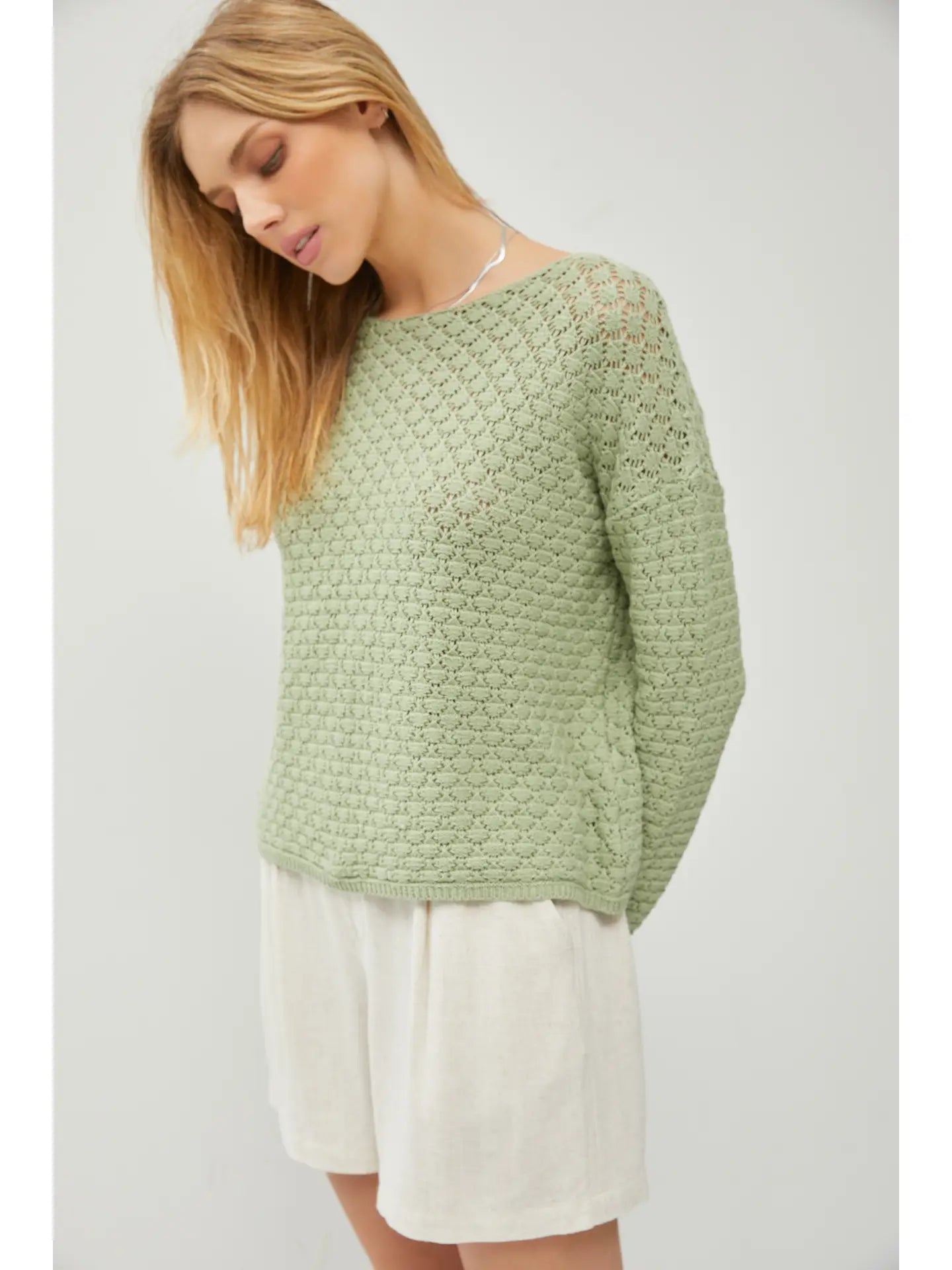Boatneck Crocheted Sweater - Sage