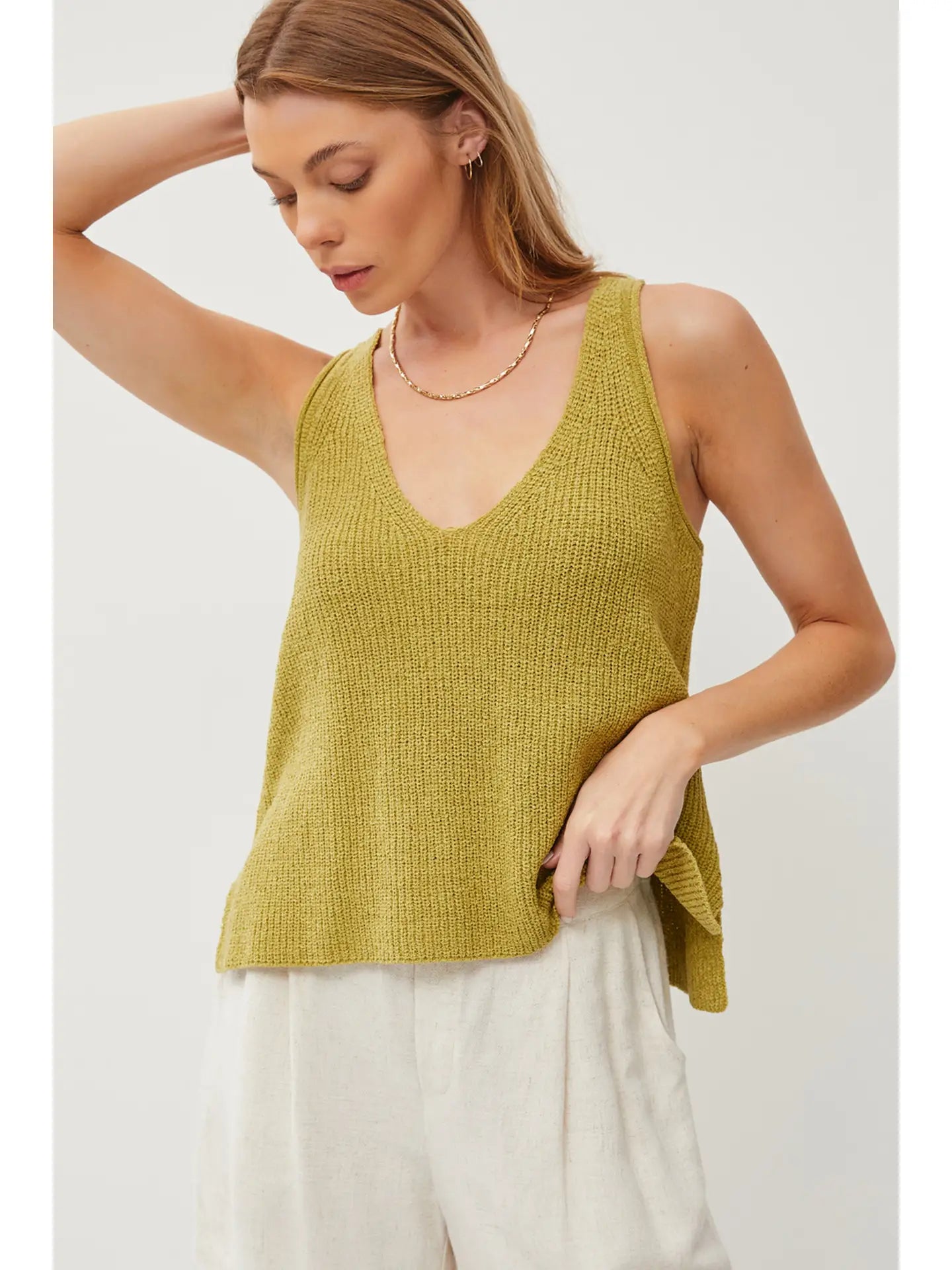 Flowy Racerback Knit Tank Top - Kiwi