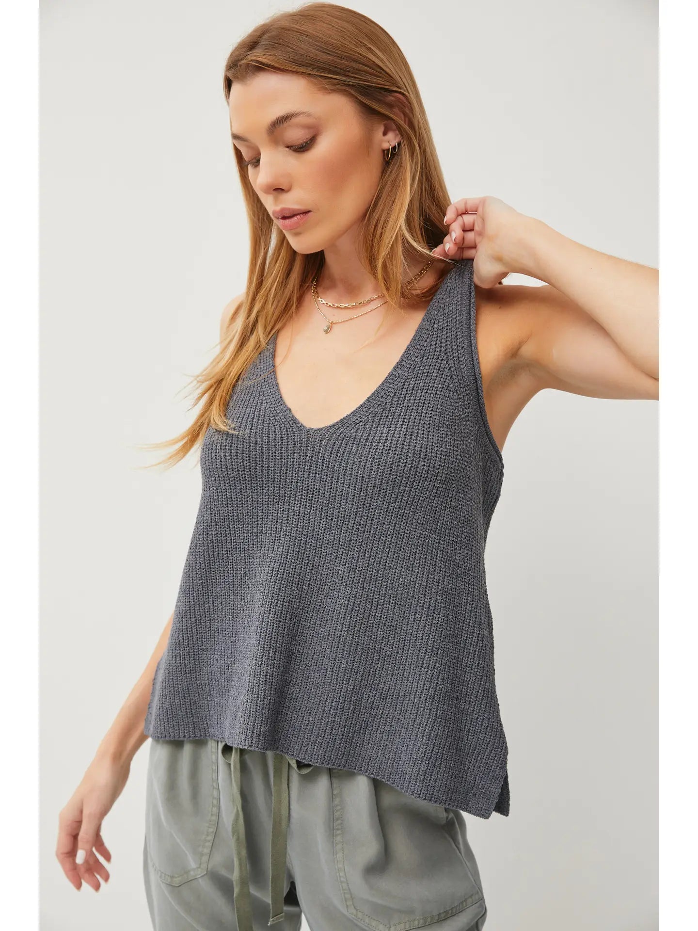 Flowy Racerback Knit Tank Top - Midnight