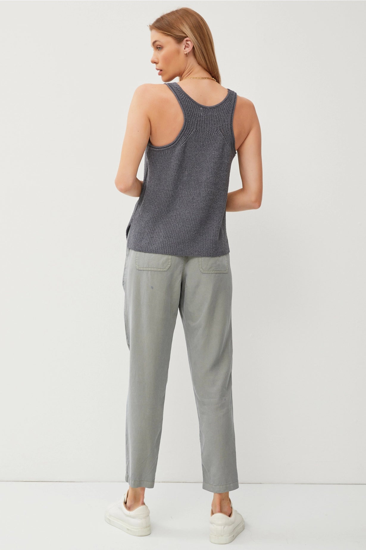 Flowy Racerback Knit Tank Top - Midnight
