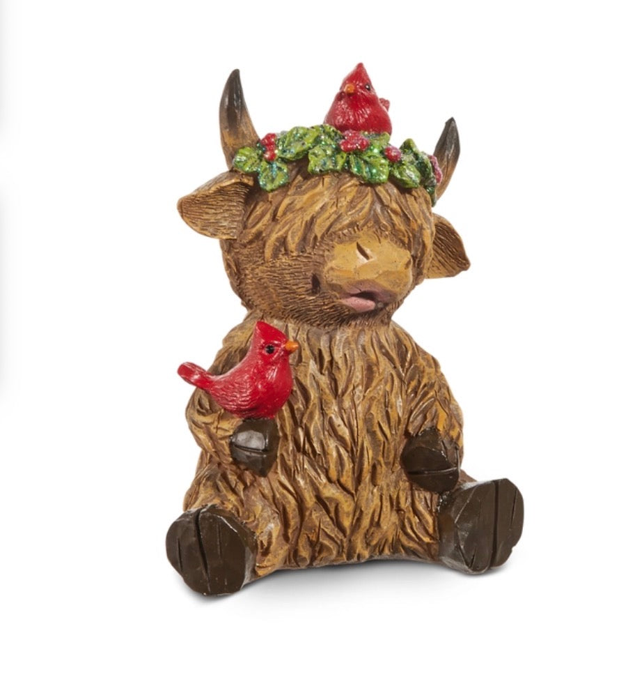 Highland Cow Holiday Ornament - Cardinal in Hand